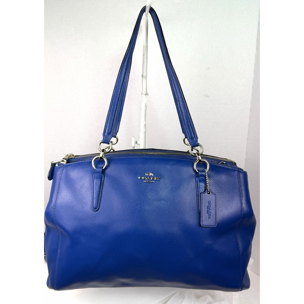 Coach Christie Carryall Blue Leather Tote + Matching Wristlet F36606 F53429 Gold - Picture 2 of 16